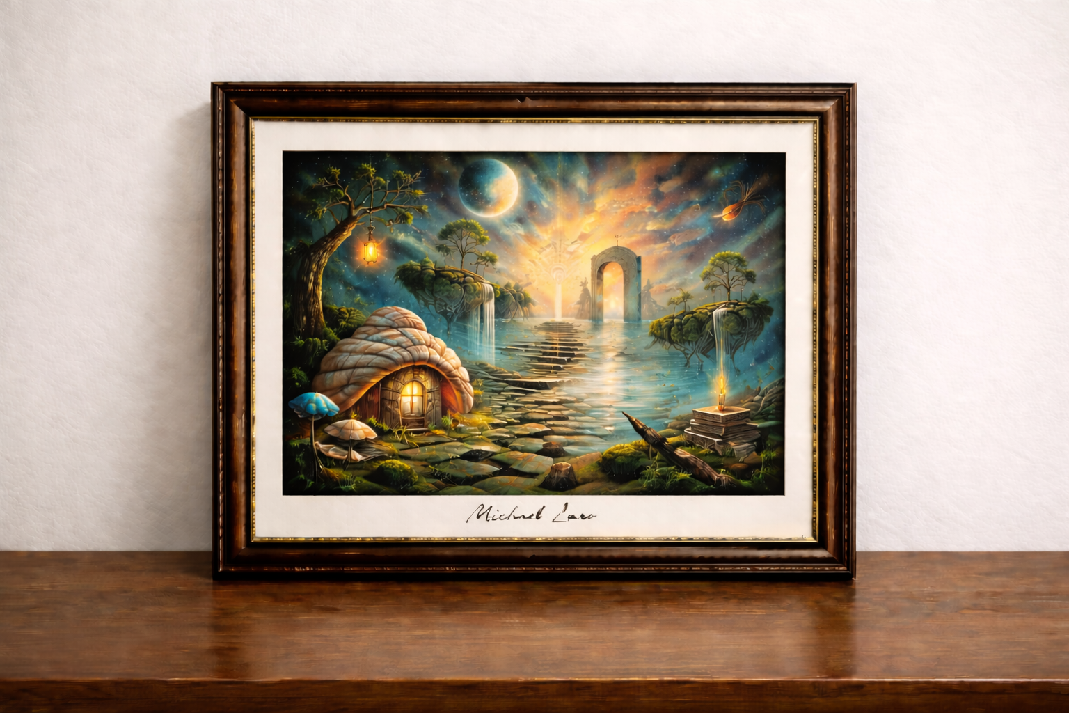 Enchanted seashell cottage in moonlight