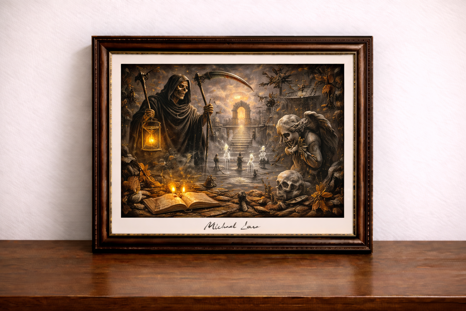 Grim reaper in a haunted graveyard