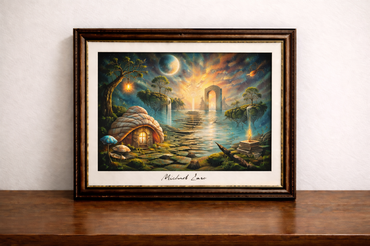 Surreal fantasy landscape with glowing elements
