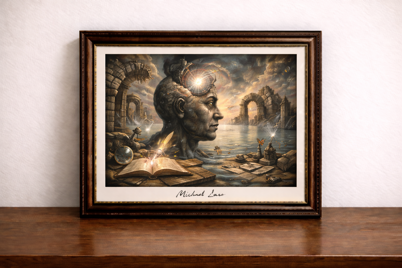 Surreal landscape with glowing elements