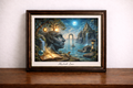 Surreal landscape with glowing portal
