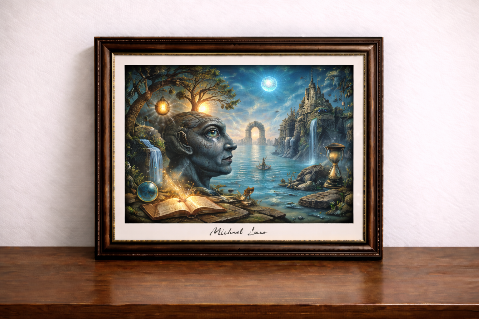 Surreal landscape with glowing portal